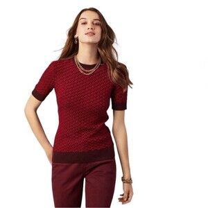 Brooks Brothers Knit Italian Yarn Red Textured Short Sleeve Preppy Office Small